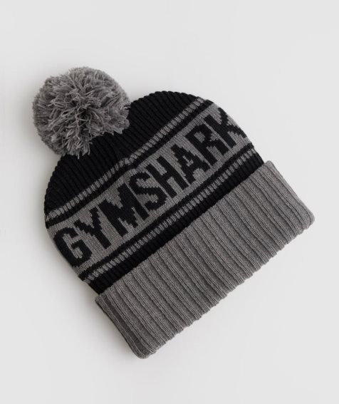 Gymshark Pom Beanie Black / Grey | CA 013NA7